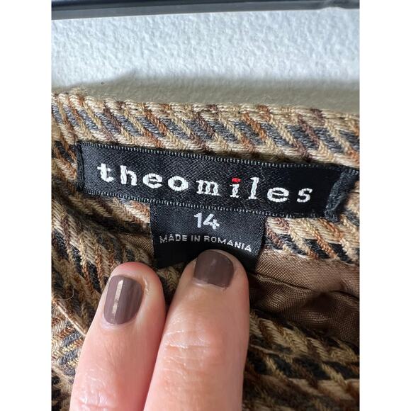 Theo Miles Brown Wool Houndstooth Suit Midi Skirt size 14 - Picture 3 of 3